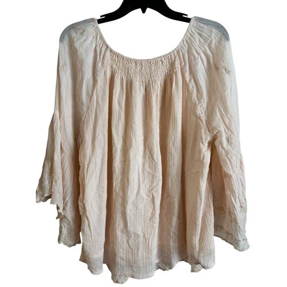 Soft Surroundings Blush Pink Floral Embroidered Peasant Blouse Top Size Large - Picture 2 of 6